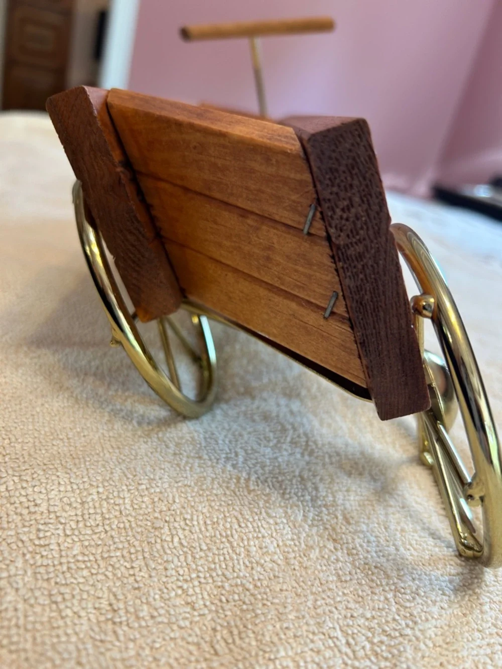 Home Interiors Wooden Wagon Wall Shelf with Brass-Tone Wheels